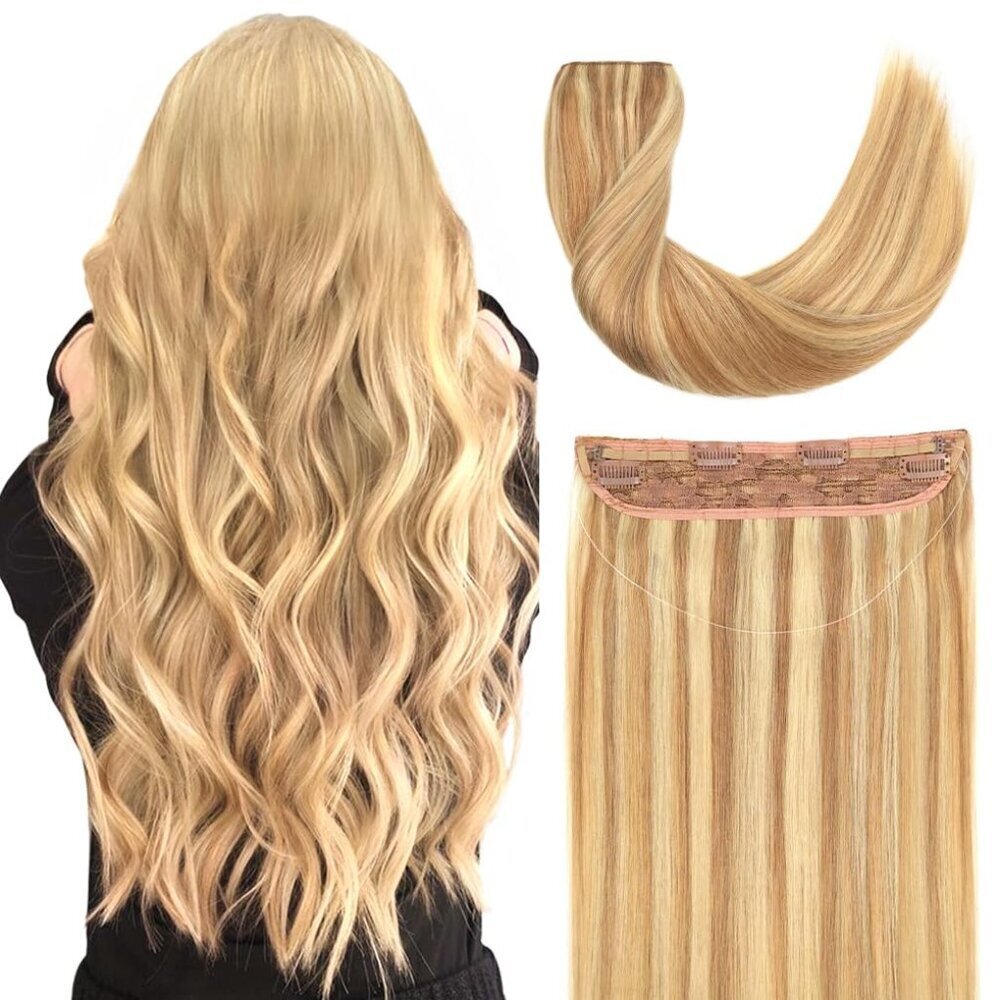 Hair Extensions Human Hair 12 Inch 70G Clip-In Golden Blonde Ash Highlights